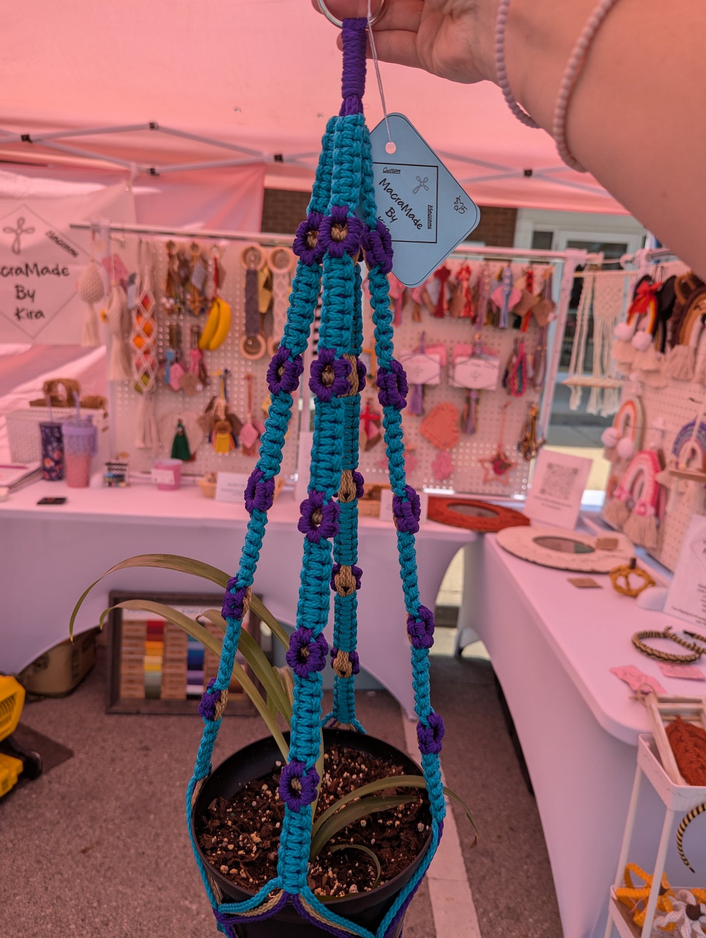 Macrame Flower Plant Hanger with Charm- Custom Options!