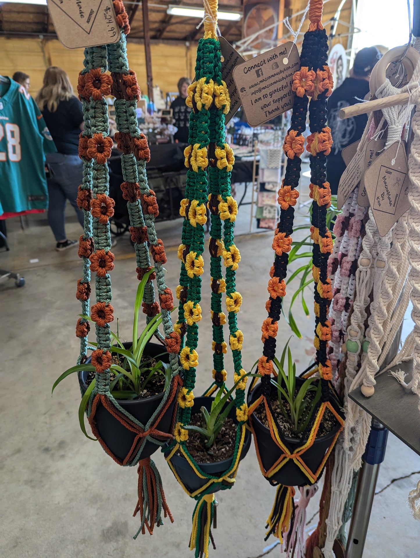 Macrame Flower Plant Hanger with Charm- Custom Options!