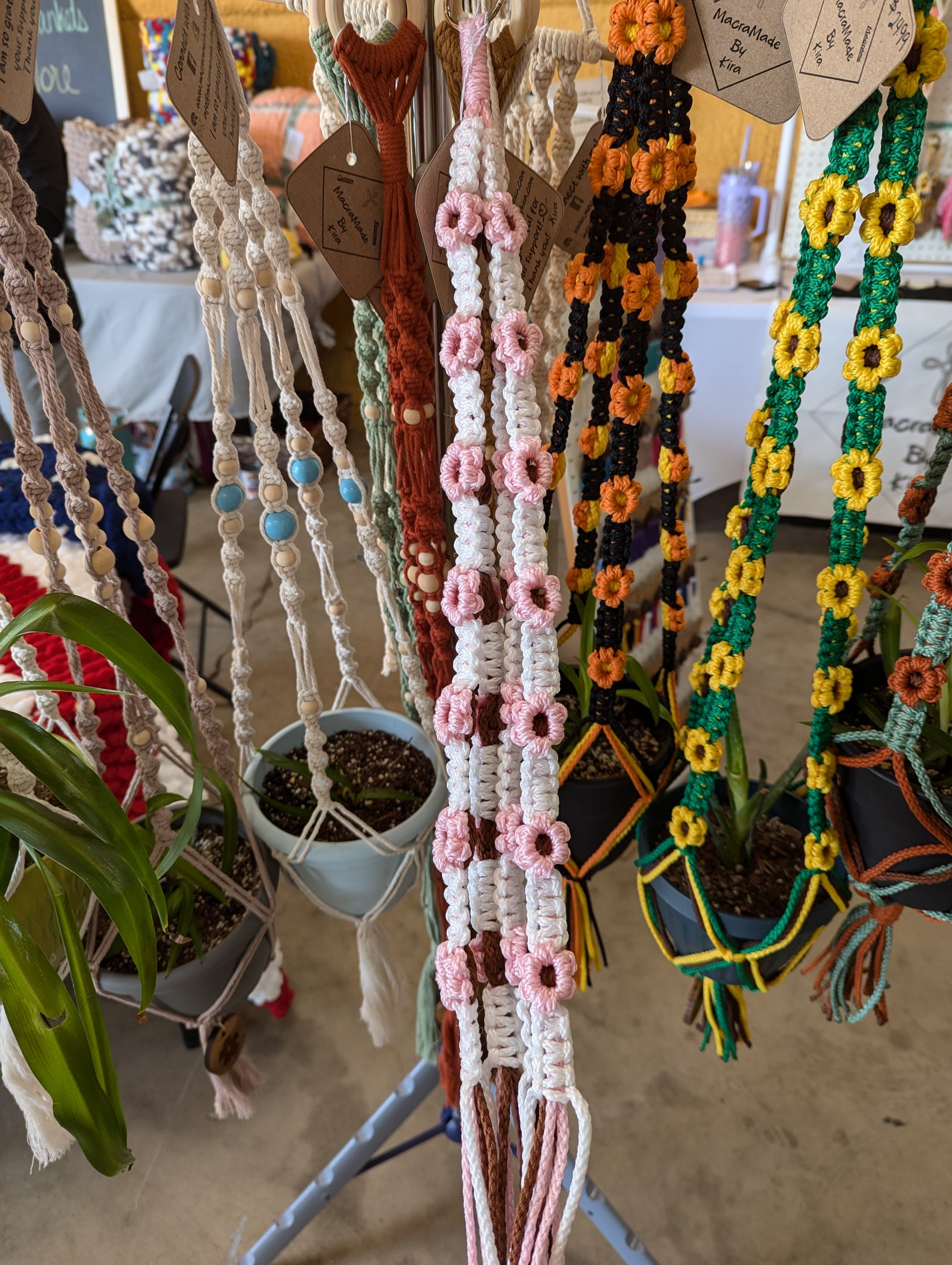 multicolor macrame plant hanger Macrame Flower Plant Hanger with Charm- Custom Options! – MacraMade By Kira
