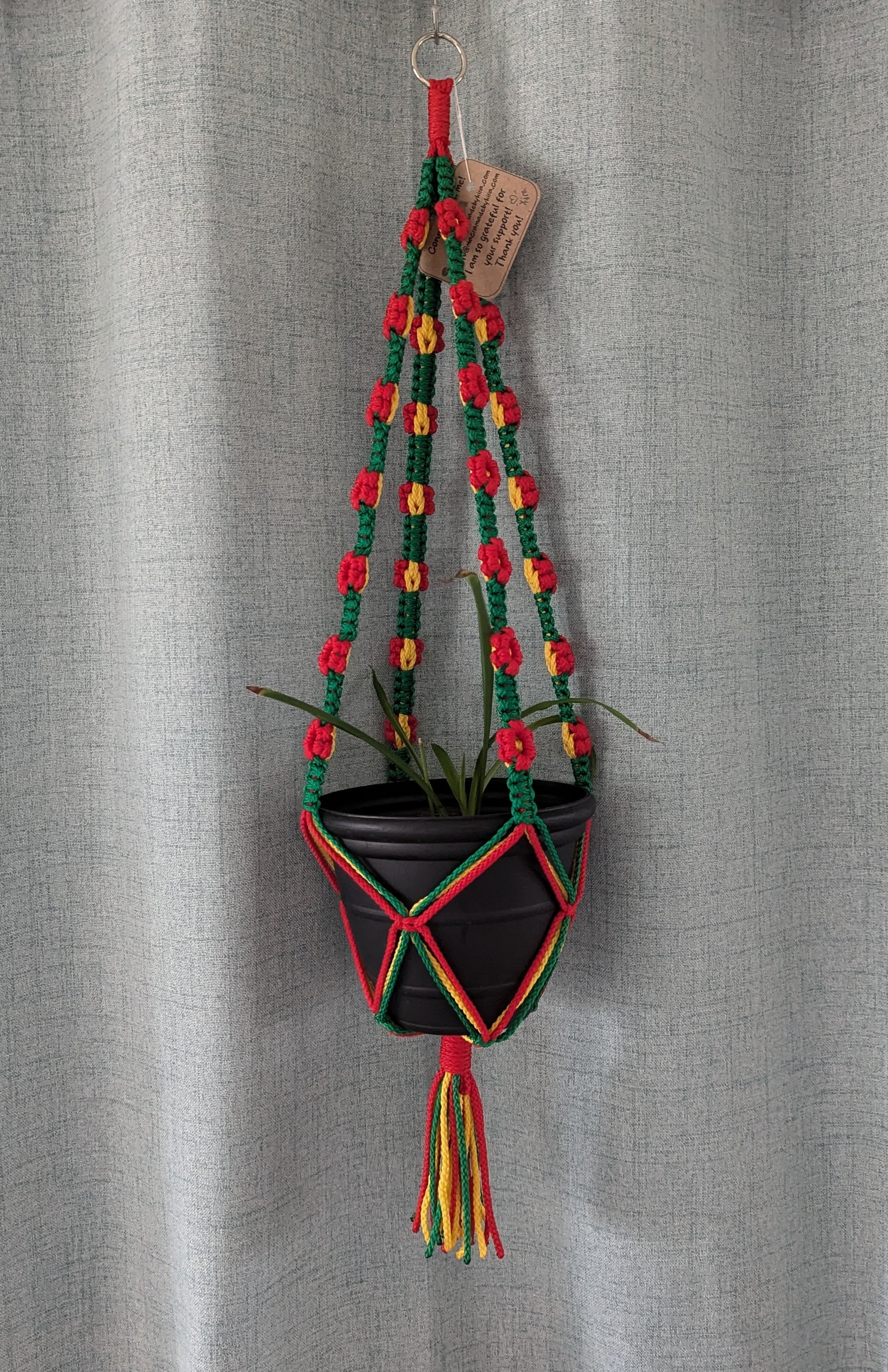 multicolor macrame plant hanger Macrame Flower Plant Hanger with Charm- Custom Options! – MacraMade By Kira