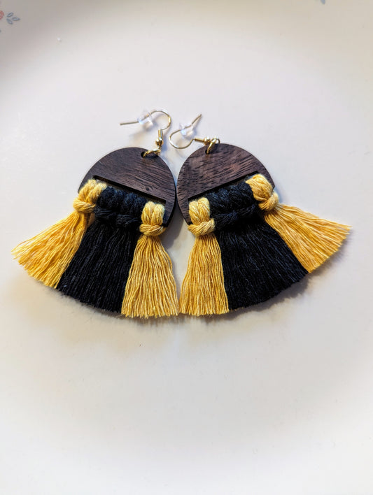 Macrame Wooden Earrings- Style 1- Custom Options Available!