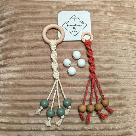 Macrame Banana Hanger with Small Ring and Natural Colored Beads- Custom Colors Available!