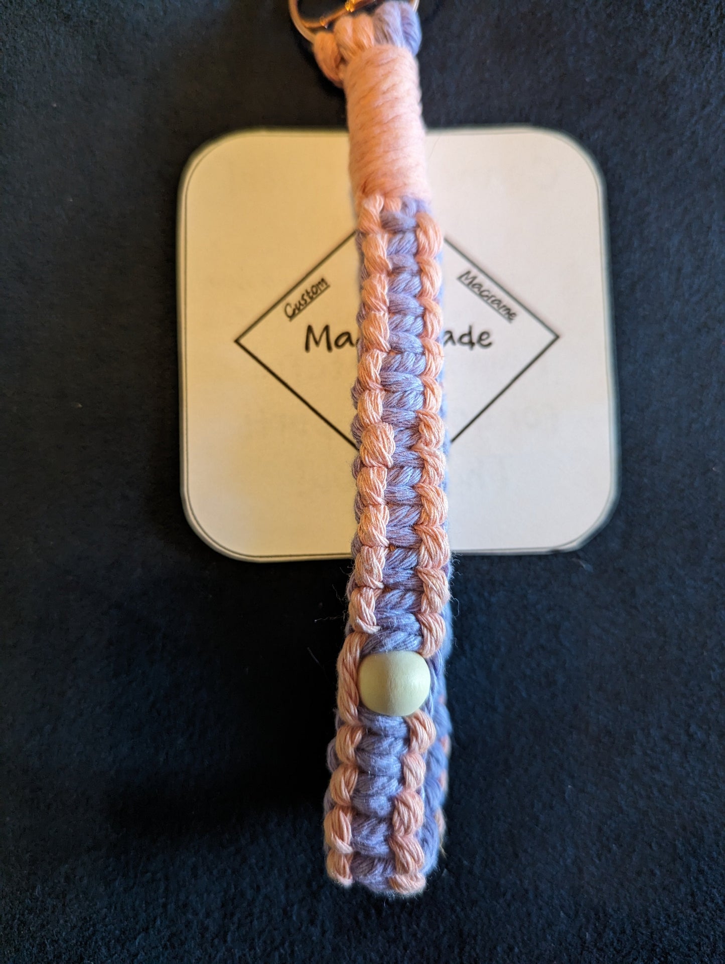 Square Knot Macrame Wristlet with Charm - Gold Key Chain Ring - Custom Colors Available!