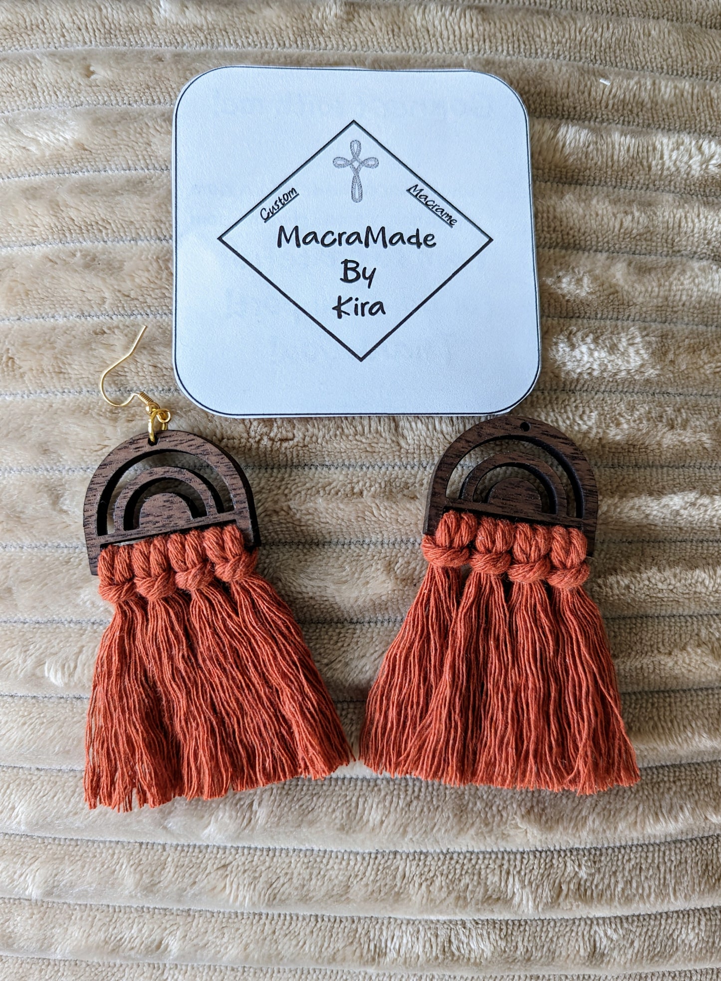 Macrame Wooden Earrings- Style 3- Custom Options Available!