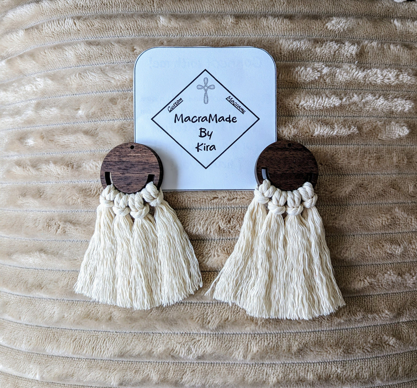 Macrame Wooden Earrings- Style 9- Custom Options Available!