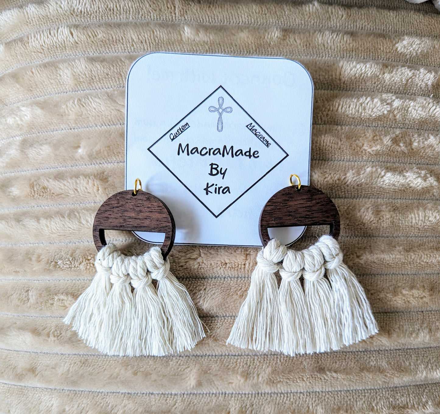 Macrame Wooden Earrings- Style 4- Custom Options Available!