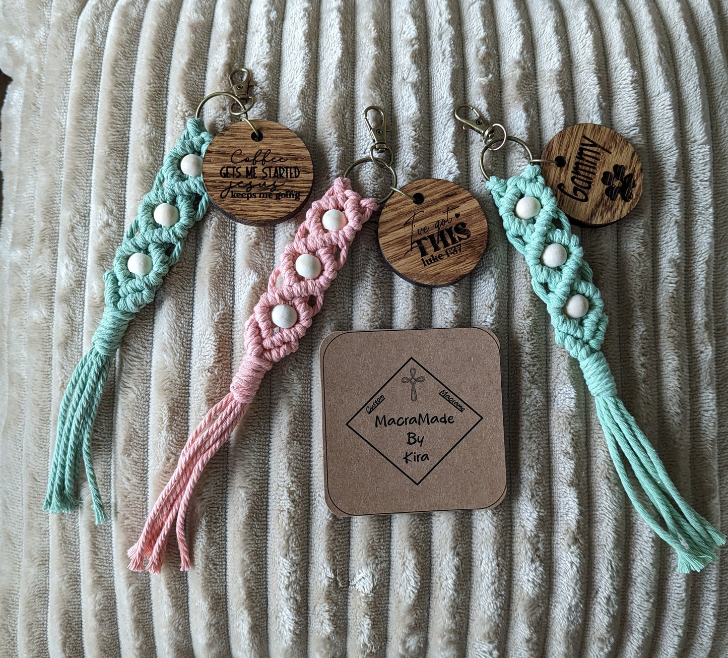 Macrame Beaded Keychain - Gold Keyring - Custom Colors!