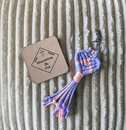 Macrame Heart Keychain - Black Keyring - Custom Colors!