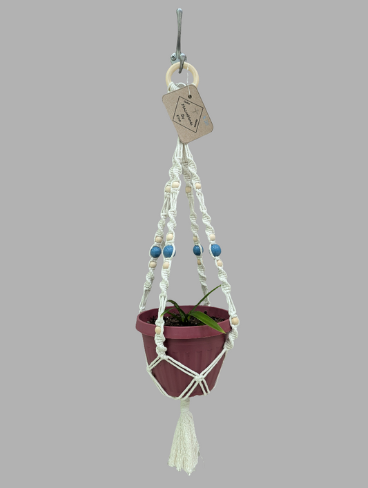 Macrame Plant Hanger with Beads and Charm- short length! Custom Options!