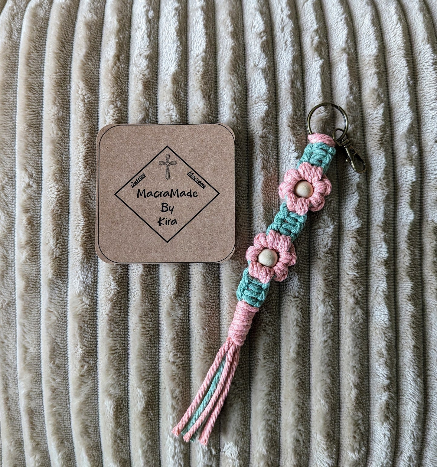 Macrame Flower Beaded Keychain - ROSE GOLD Keyring - Custom Colors!