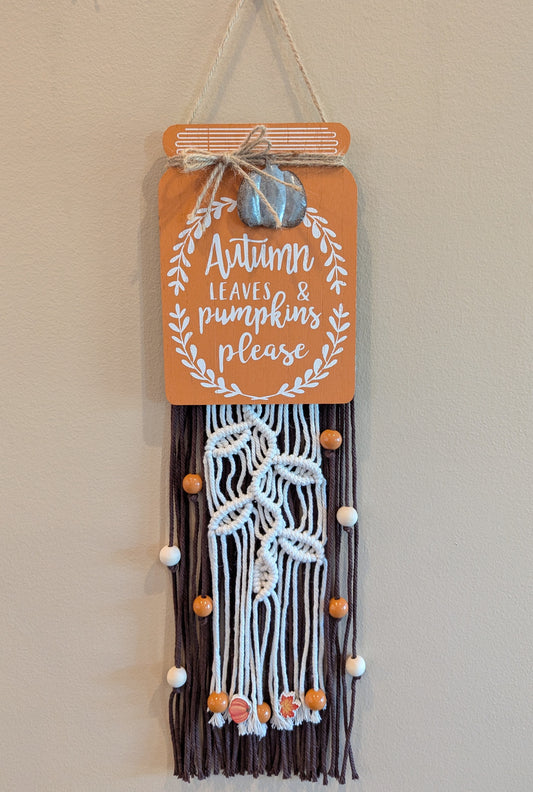 Macrame fall wall hangings with signs