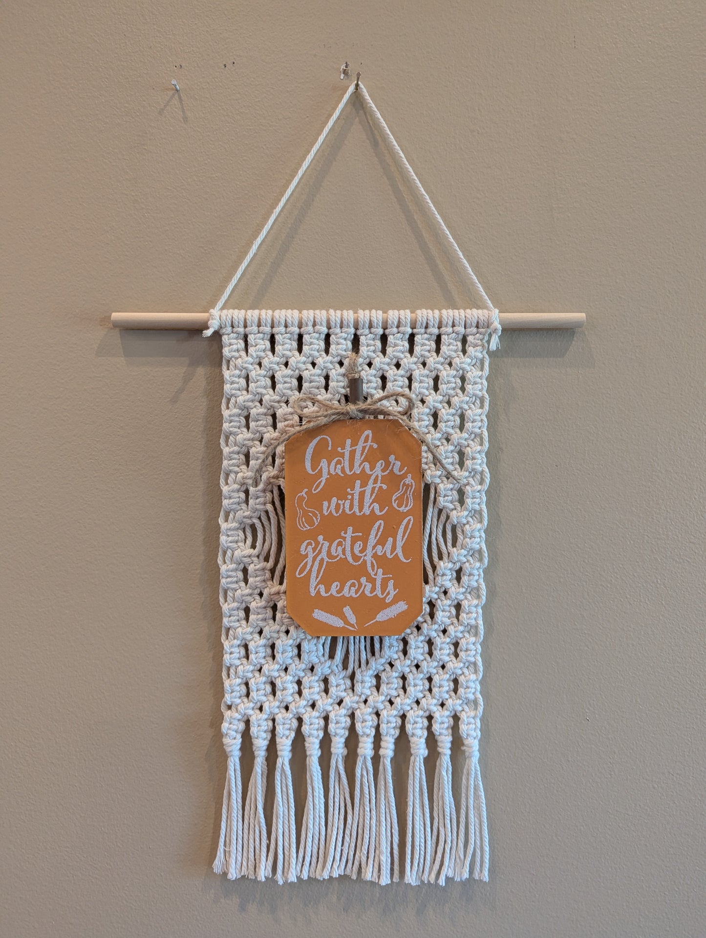 Macrame fall wall hangings with signs
