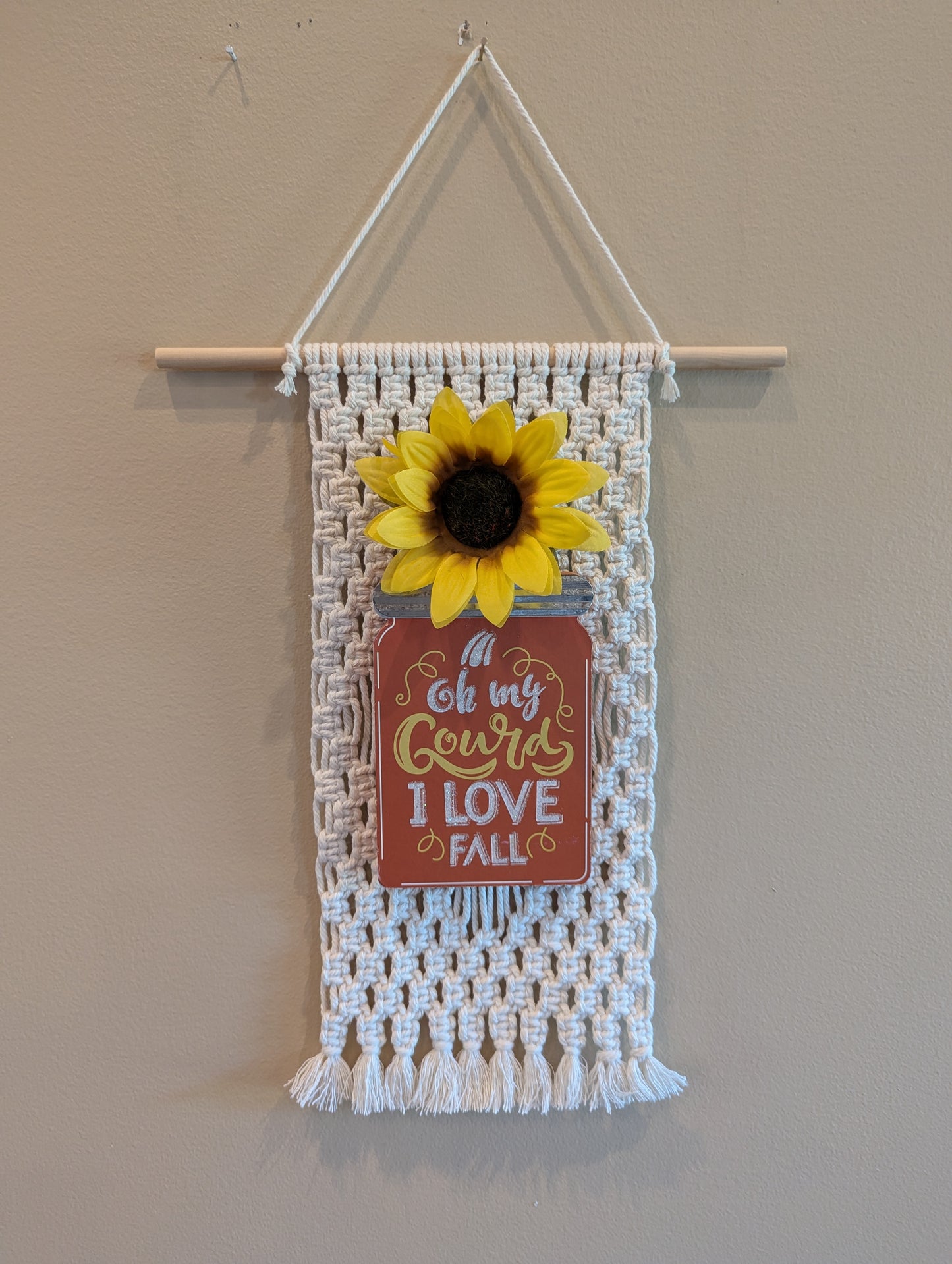 Macrame fall wall hangings with signs